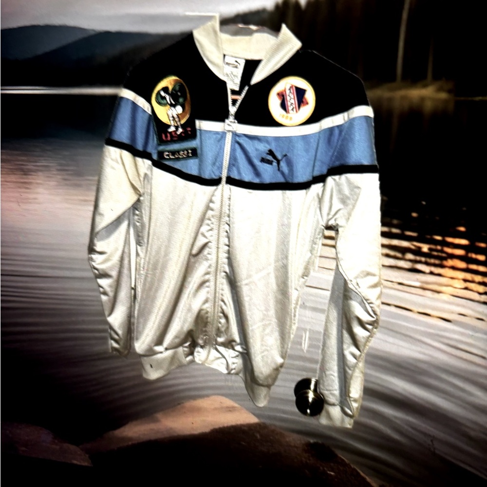 Vtg 80’s Puma Rare Patch Powerlifting Muscle Man ADFPA USPF Class 1 Jacket Small